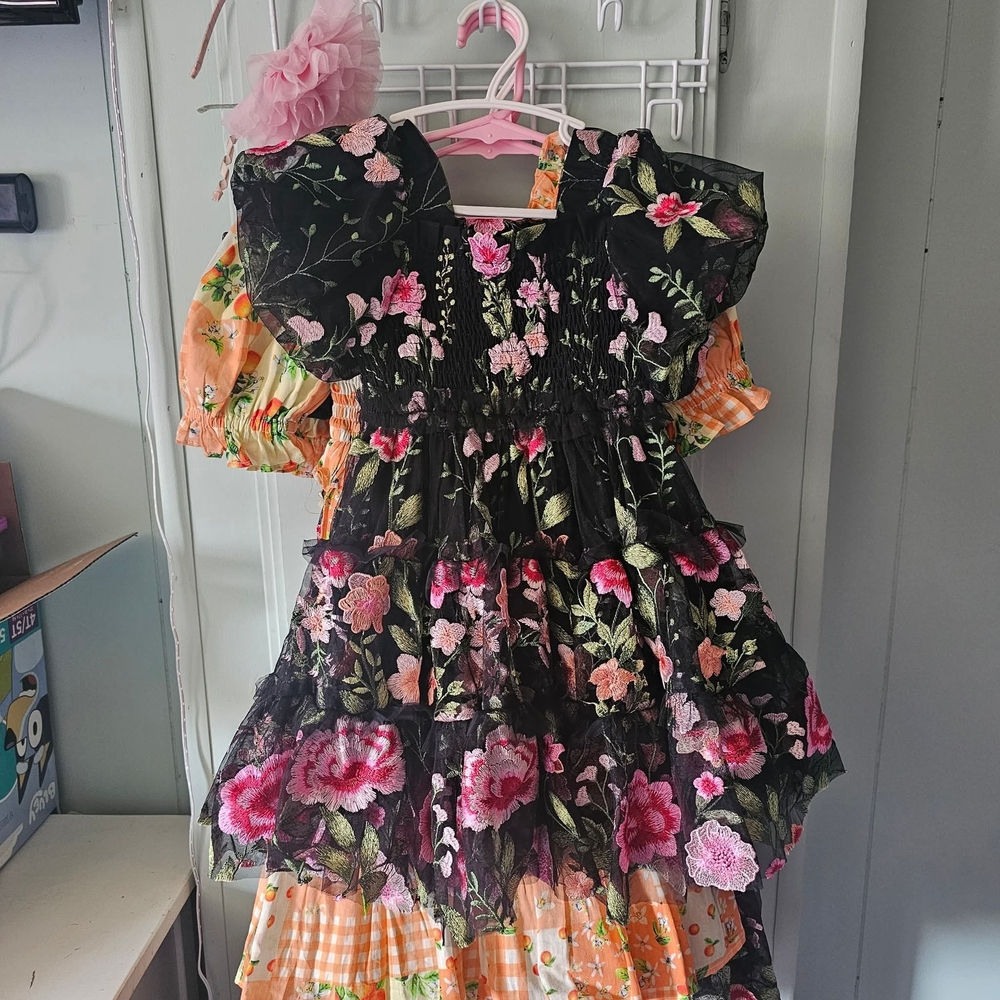 JessaKae Black and Pink Floral Kids Dress